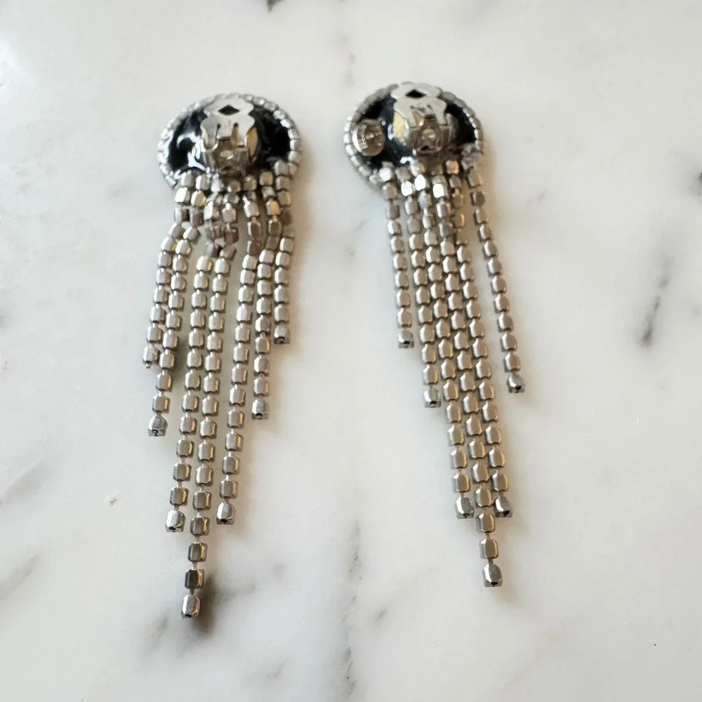 Vintage‎ Rhinestone Fringe Dangling Statement Earrings Showgirl Nicole Mintzes